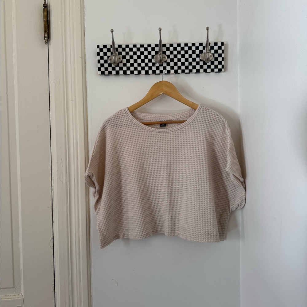 Beige Waffle Knit Cropped Top